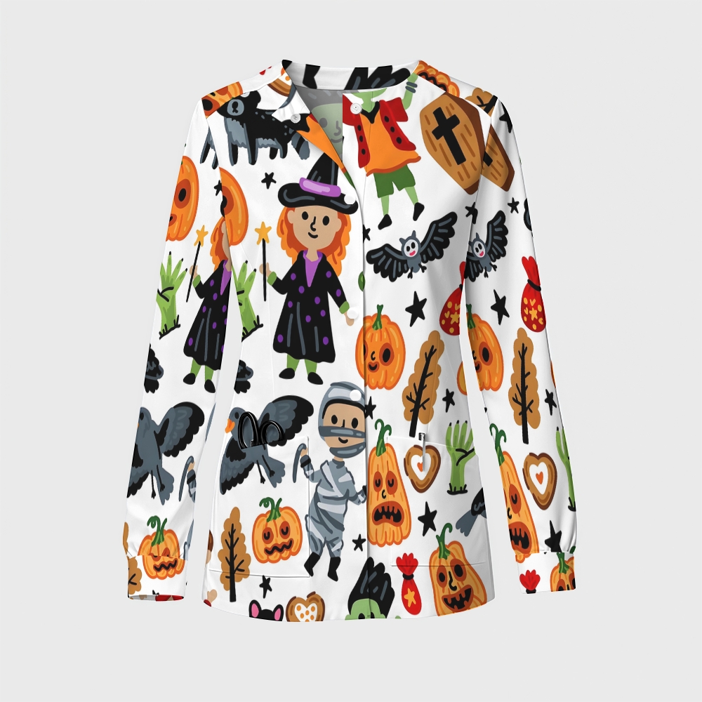 Women's Halloween Printed  Long Sleeve Jacket with Buttons SL93018