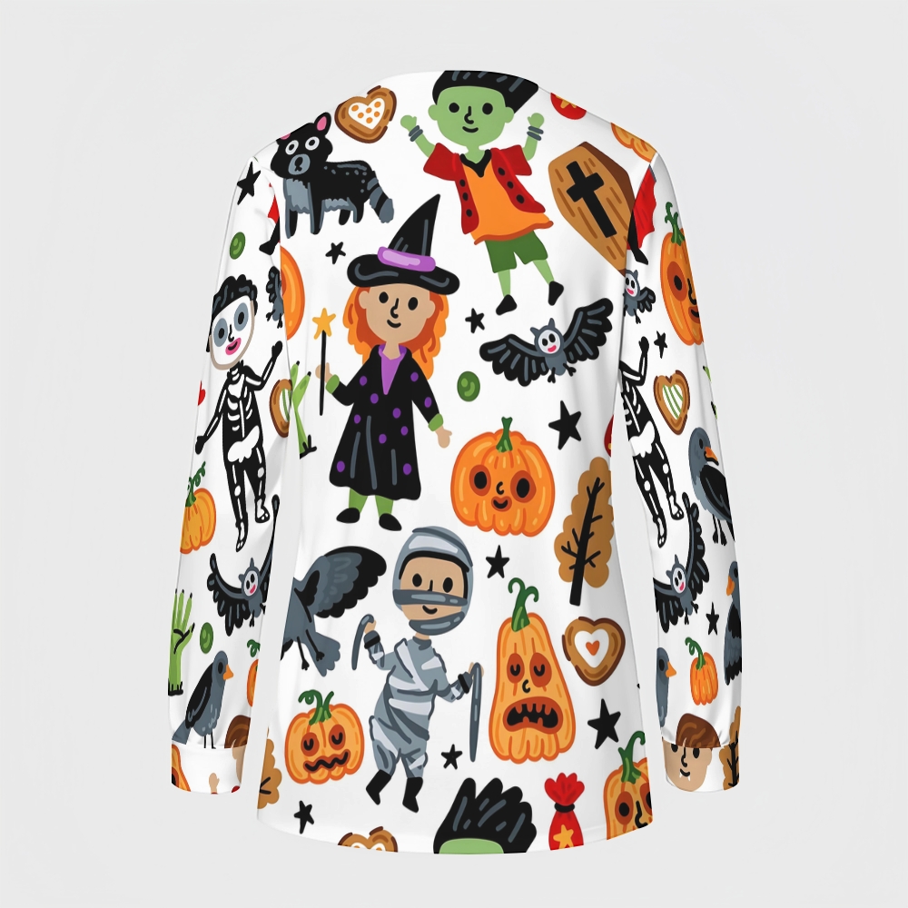 Women's Halloween Printed  Long Sleeve Jacket with Buttons SL93018