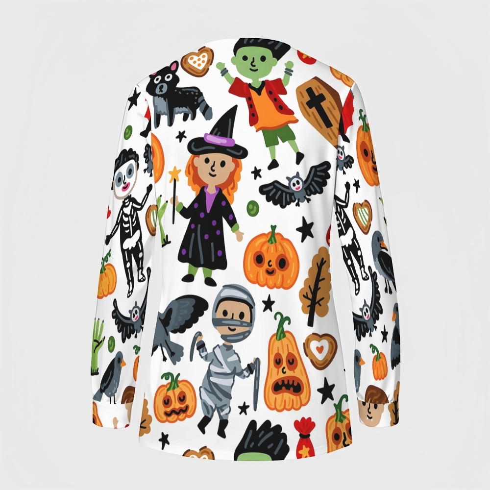 Women's Halloween Printed  Long Sleeve Jacket with Buttons SL93018