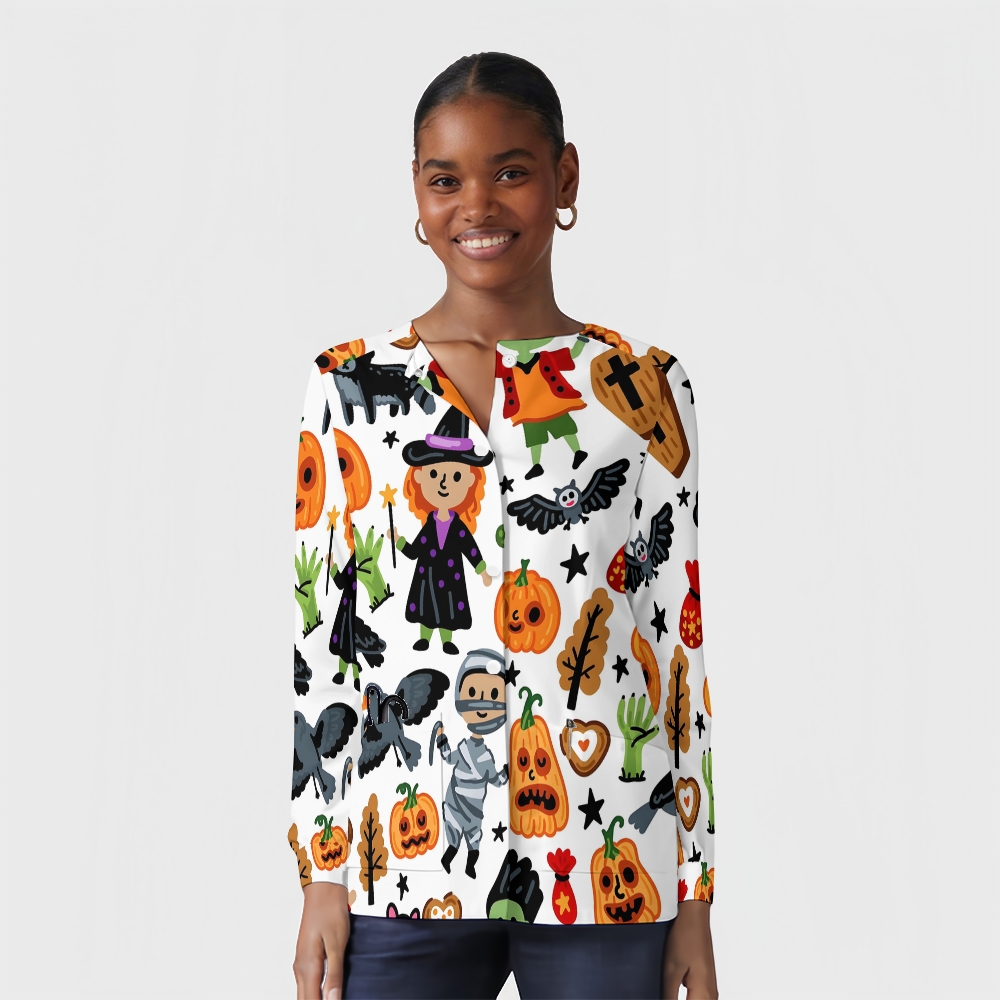 Women's Halloween Printed Long Sleeve Jacket with Buttons SL93018