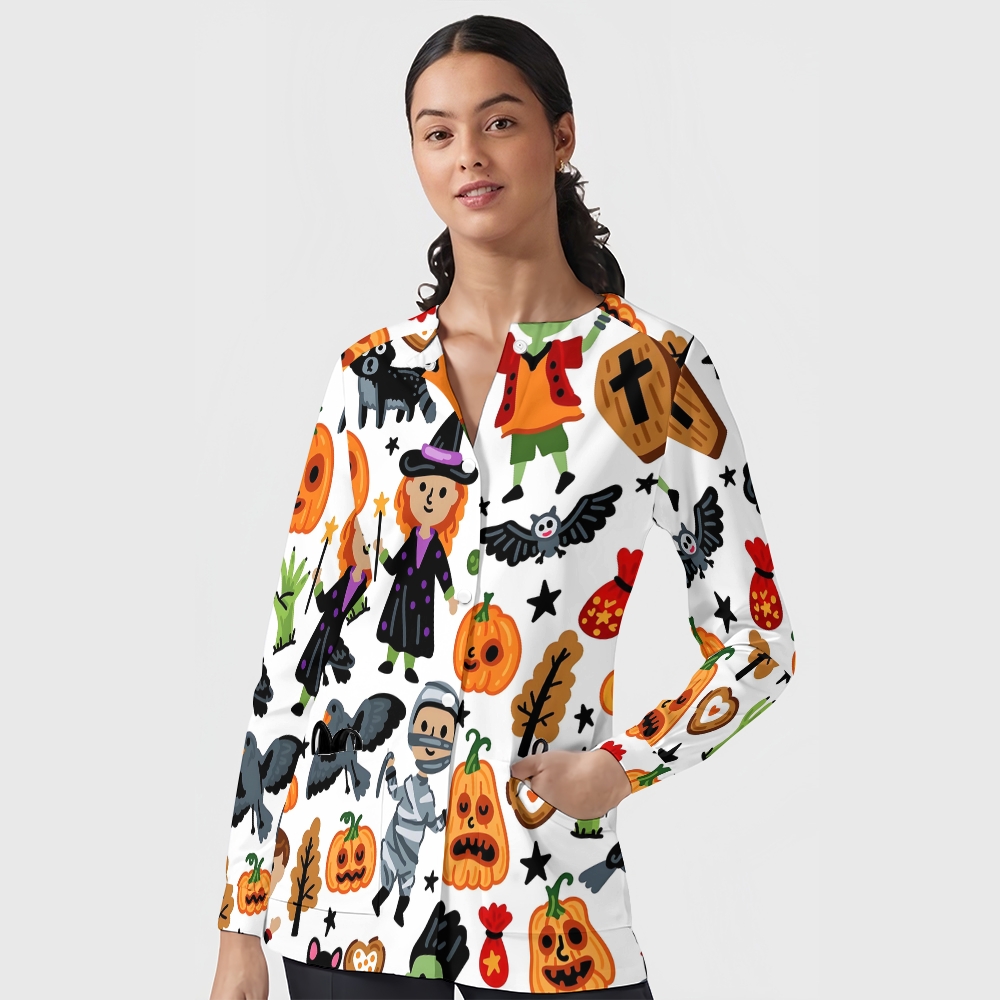 Women's Halloween Printed  Long Sleeve Jacket with Buttons SL93018
