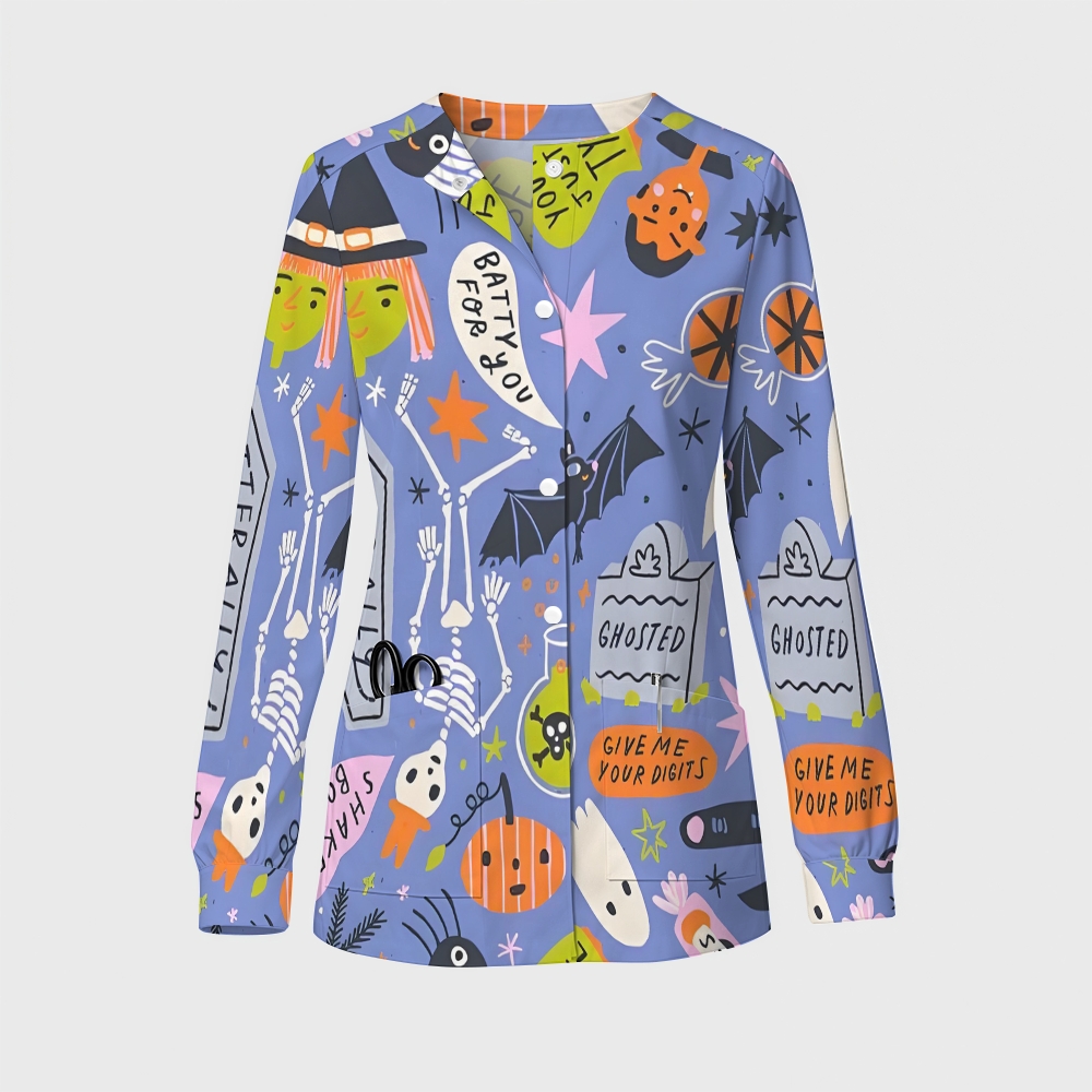 Women's Halloween Printed  Long Sleeve Jacket with Buttons SL93019