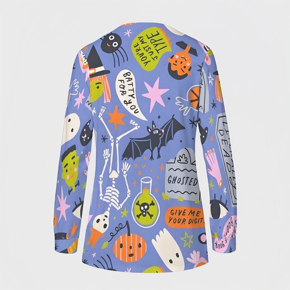 Women's Halloween Printed  Long Sleeve Jacket with Buttons SL93019