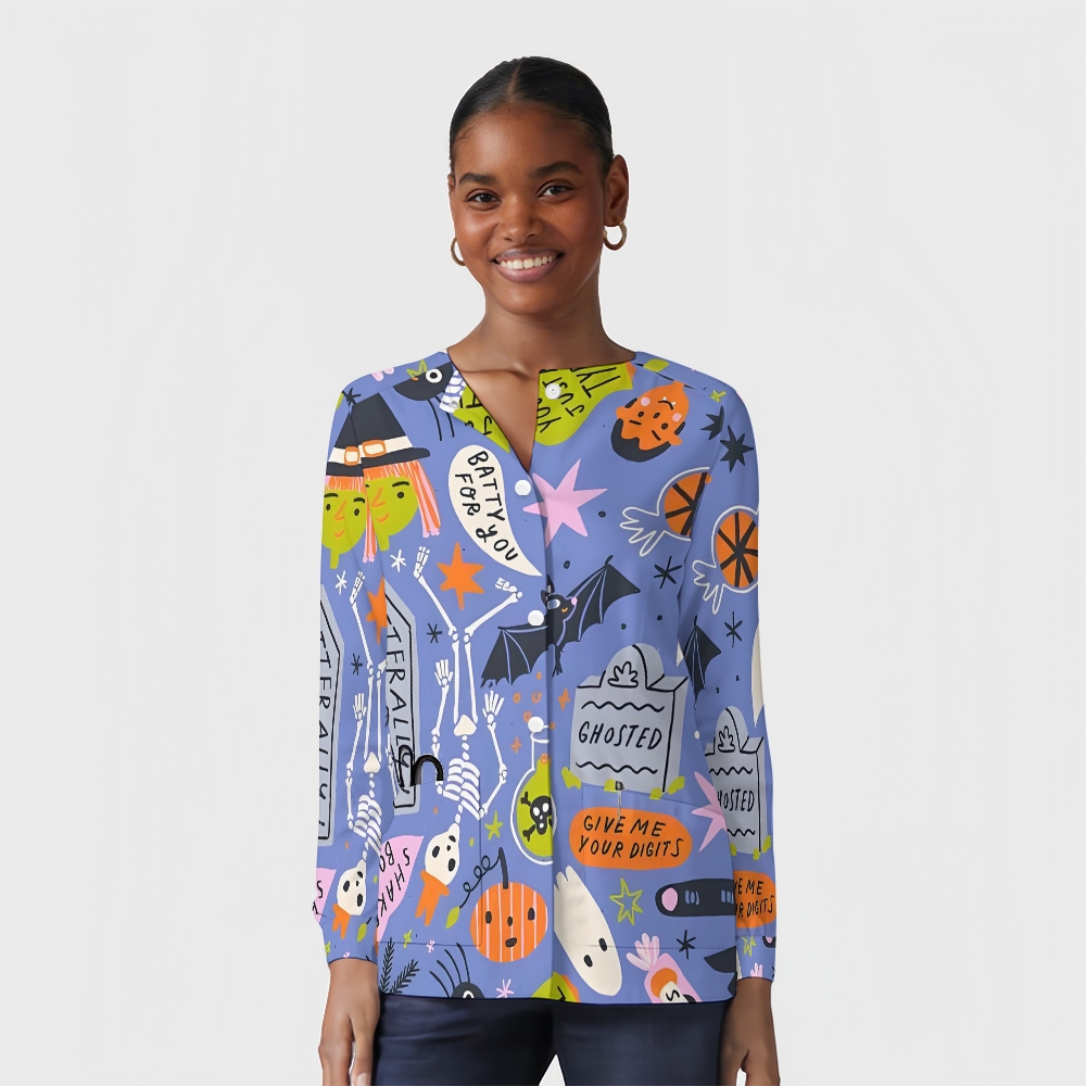 Women's Halloween Printed  Long Sleeve Jacket with Buttons SL93019