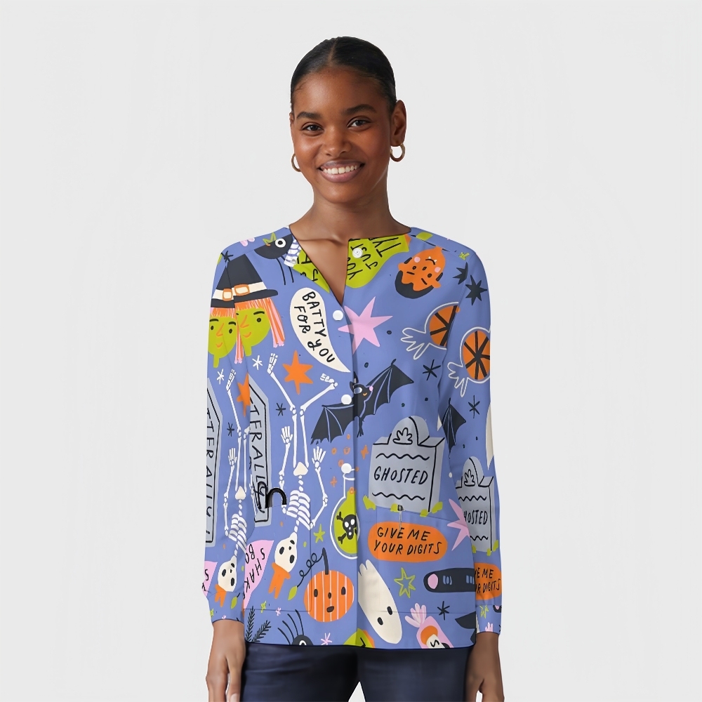 Women's Halloween Printed  Long Sleeve Jacket with Buttons SL93019