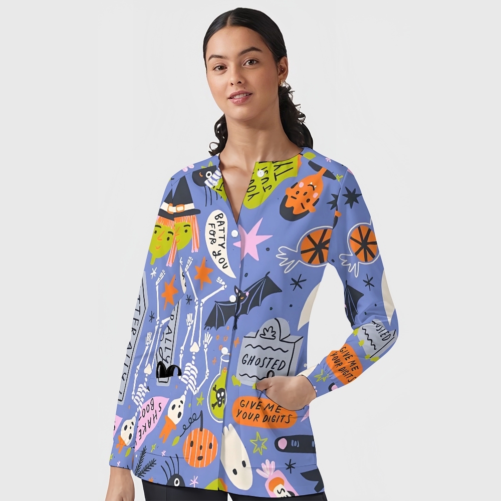 Women's Halloween Printed  Long Sleeve Jacket with Buttons SL93019