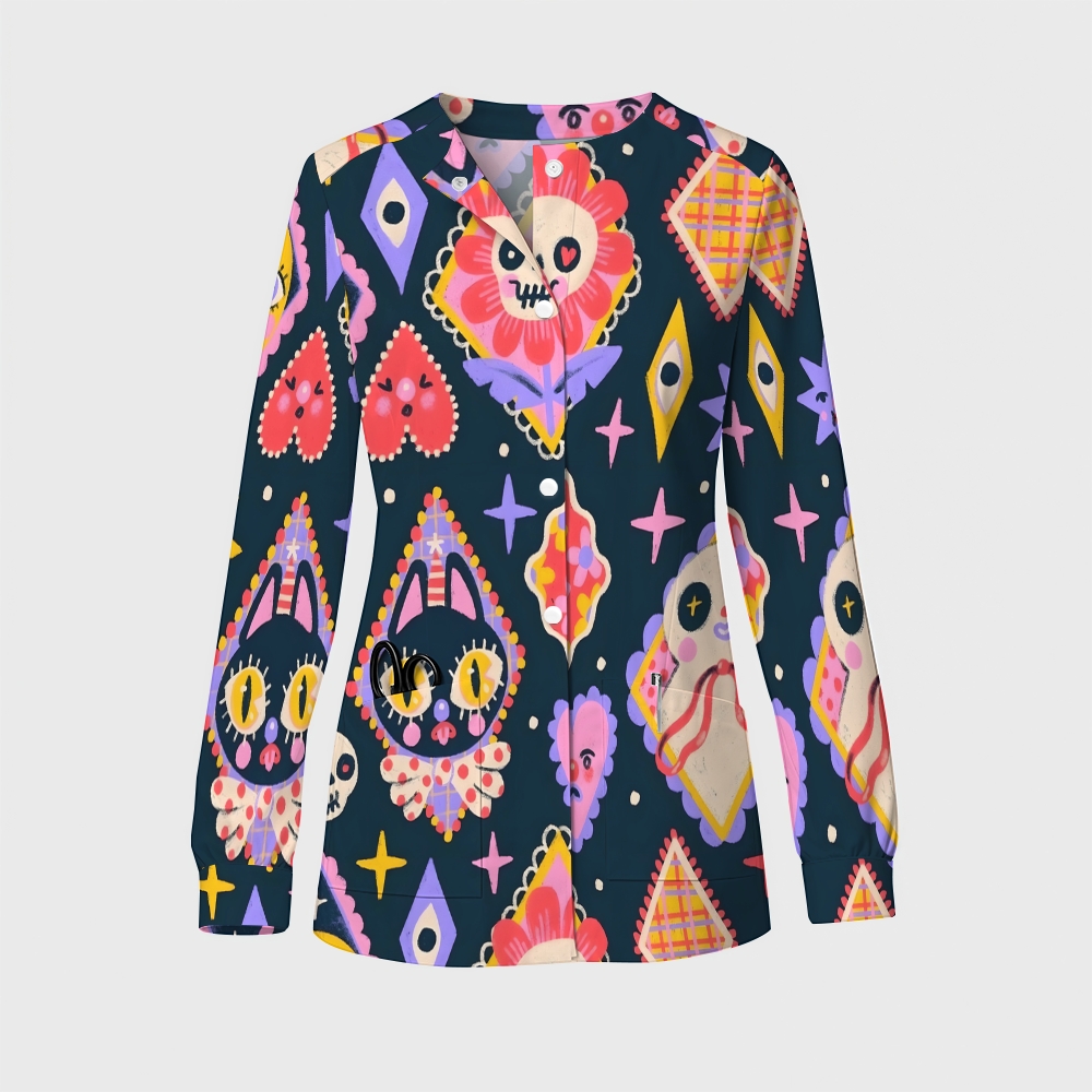 Women's Halloween Printed  Long Sleeve Jacket with Buttons SL93020