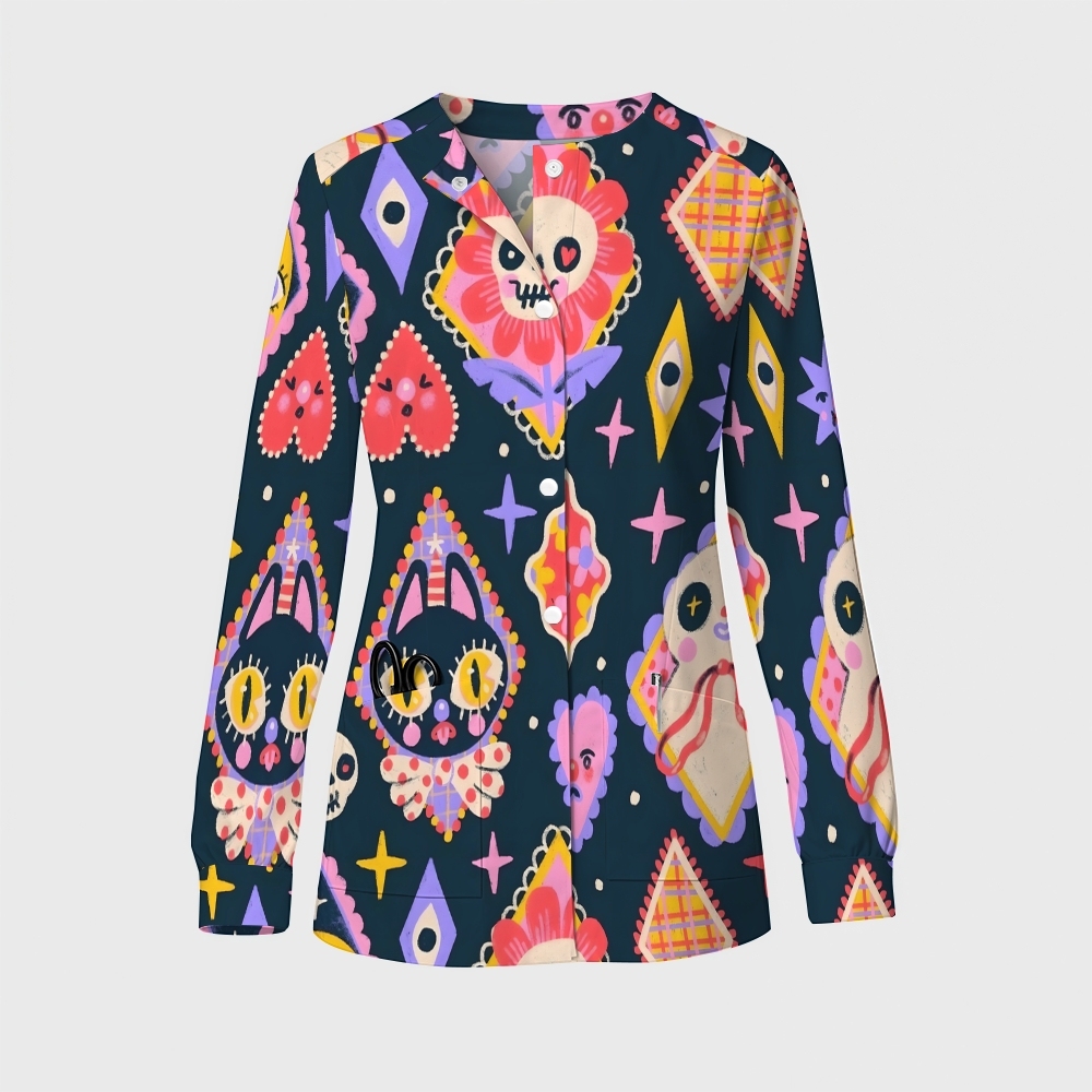 Women's Halloween Printed  Long Sleeve Jacket with Buttons SL93020