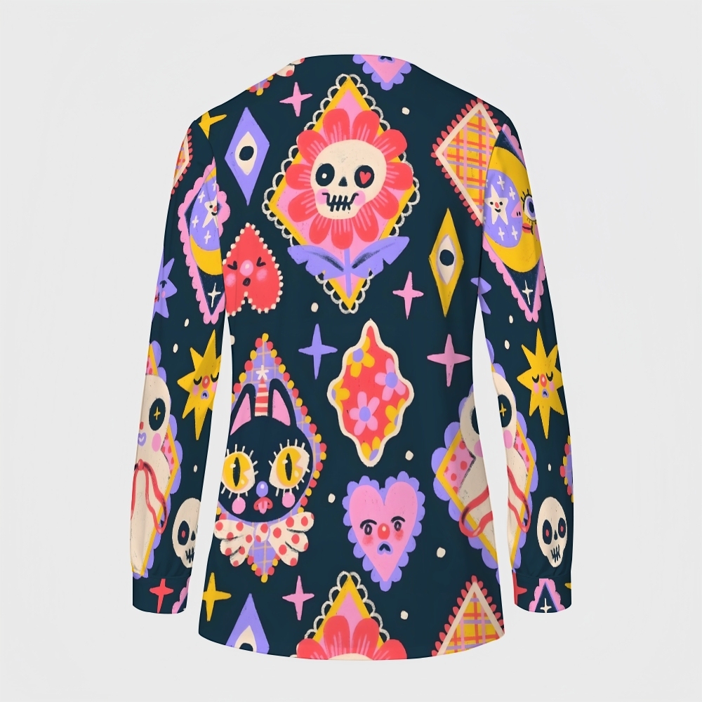 Women's Halloween Printed  Long Sleeve Jacket with Buttons SL93020