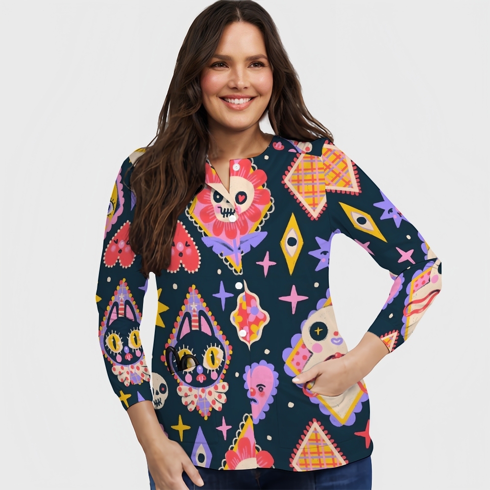 Women's Halloween Printed  Long Sleeve Jacket with Buttons SL93020