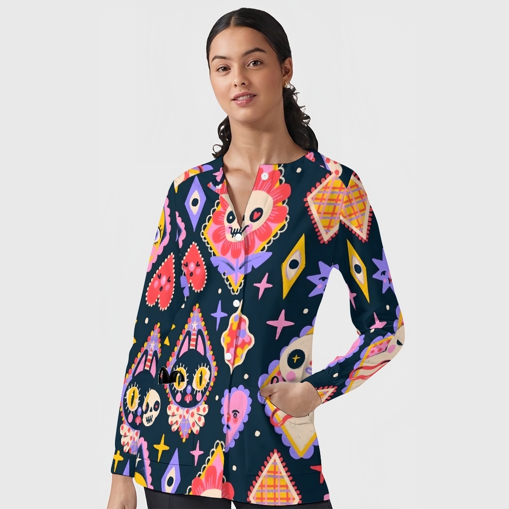 Women's Halloween Printed  Long Sleeve Jacket with Buttons SL93020