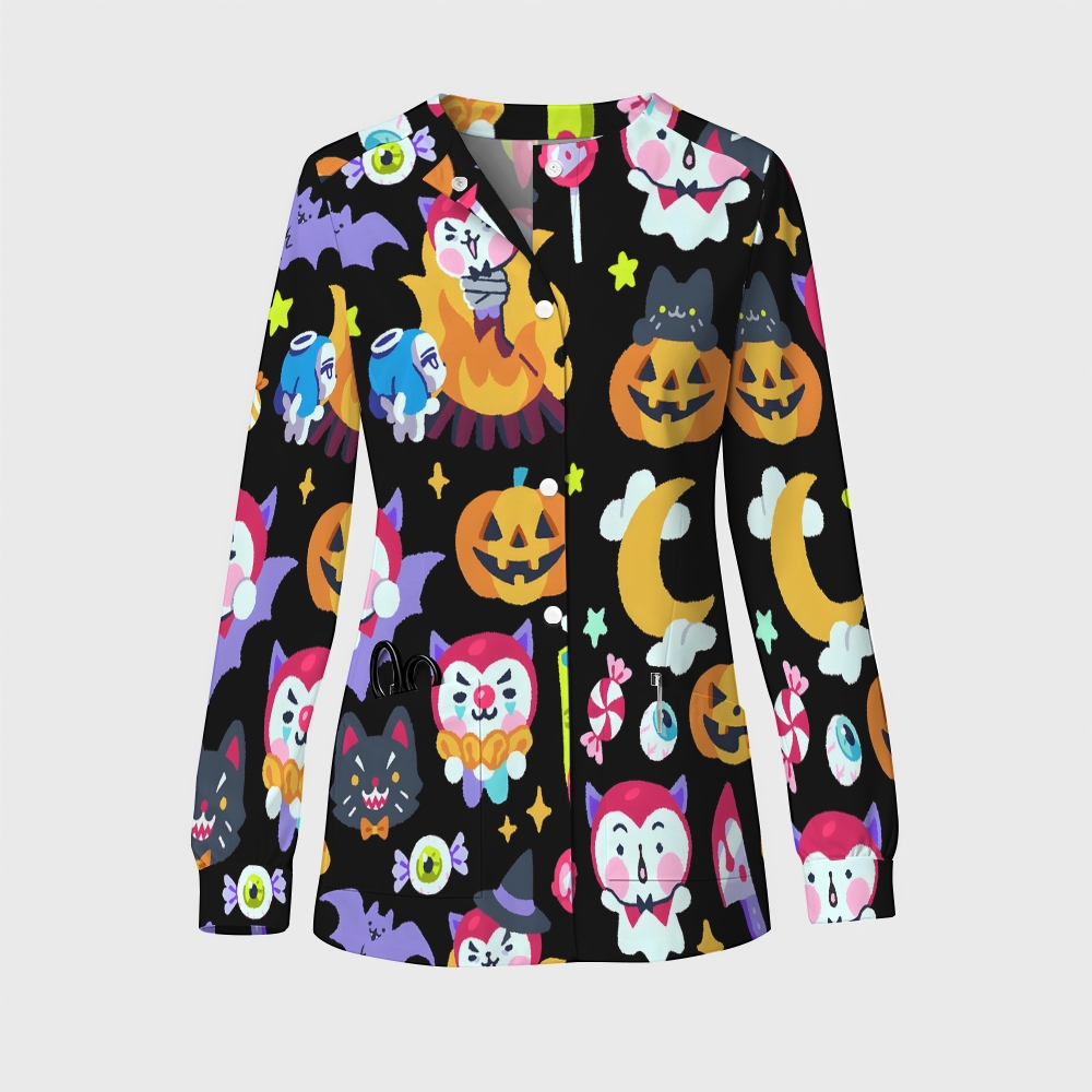 Women's Halloween Printed  Long Sleeve Jacket with Buttons SL93021