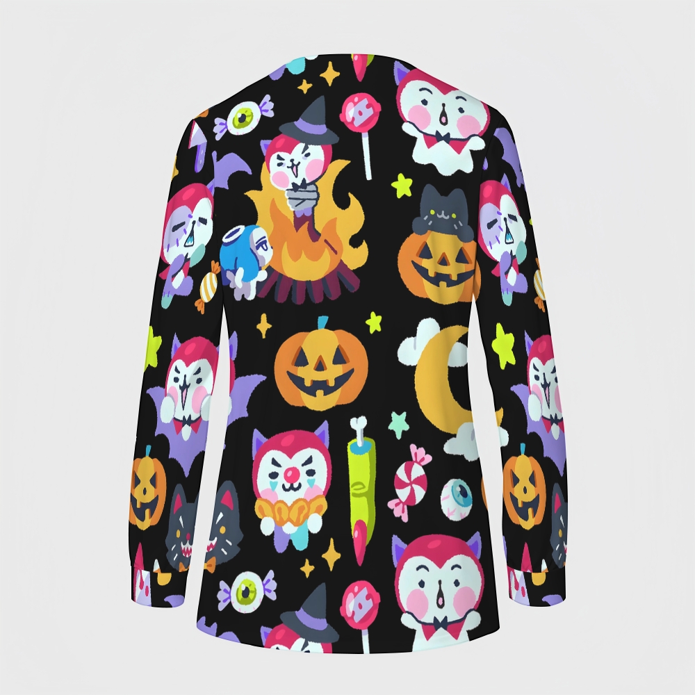 Women's Halloween Printed  Long Sleeve Jacket with Buttons SL93021
