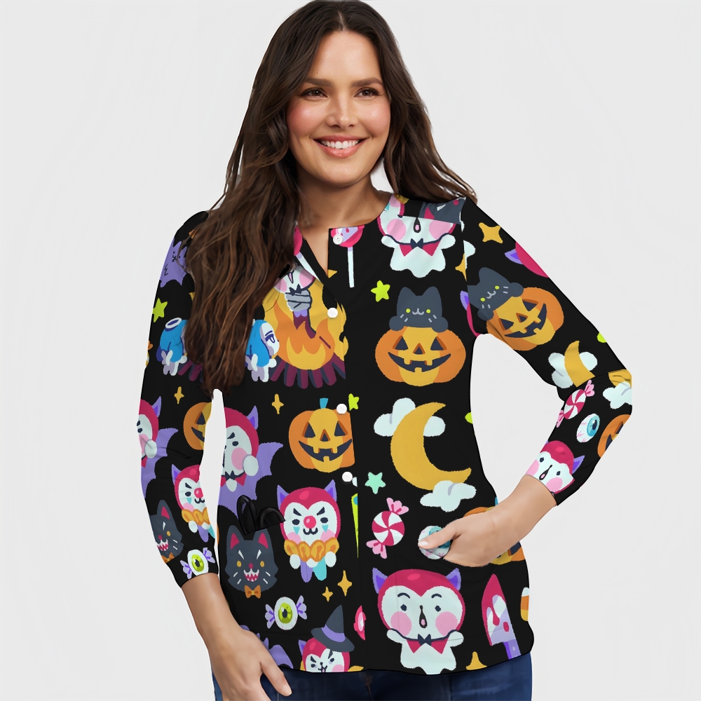 Women's Halloween Printed  Long Sleeve Jacket with Buttons SL93021