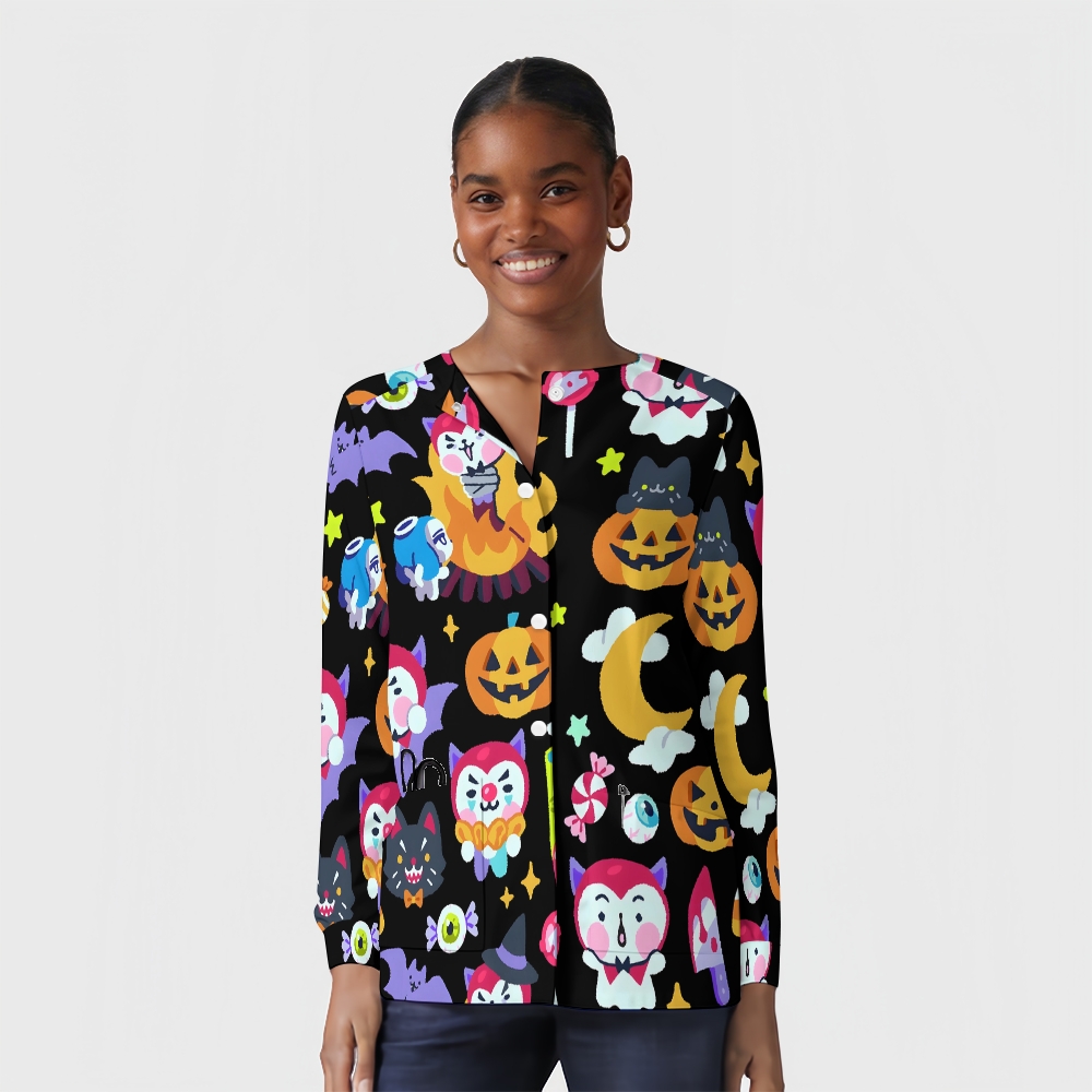 Women's Halloween Printed  Long Sleeve Jacket with Buttons SL93021