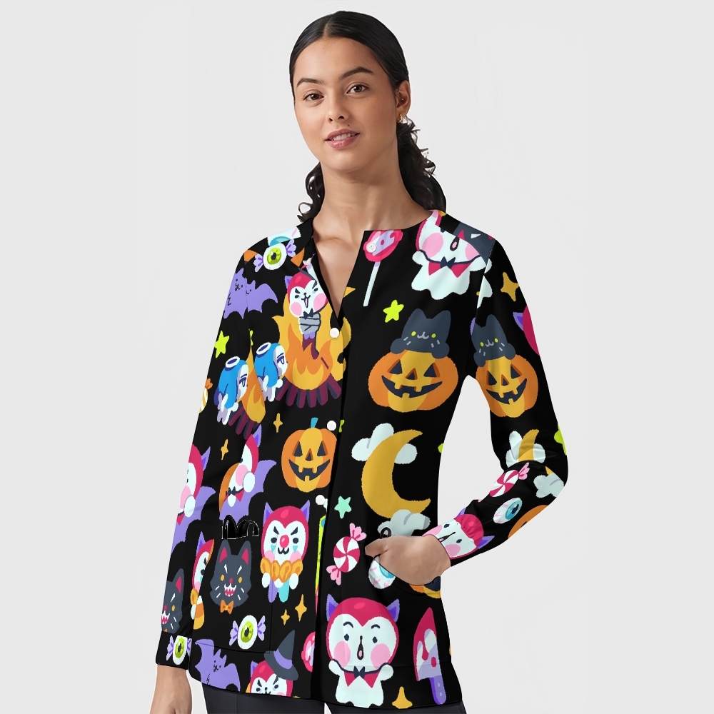 Women's Halloween Printed Long Sleeve Jacket with Buttons SL93021