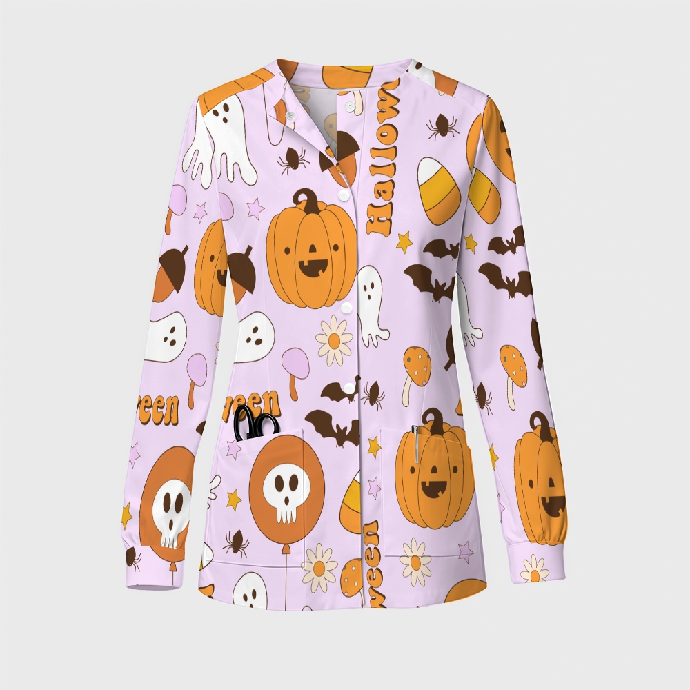 Women's Halloween Printed  Long Sleeve Jacket with Buttons SL93022