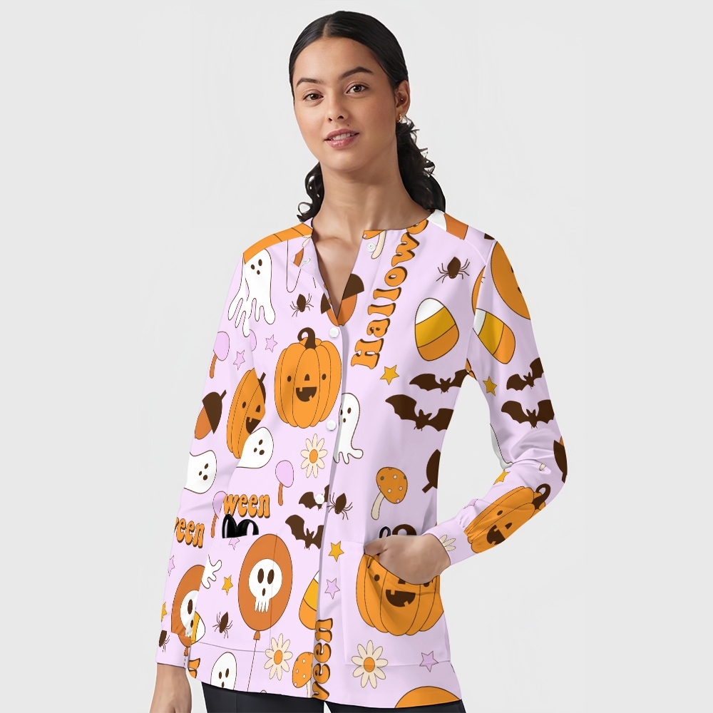 Women's Halloween Printed Long Sleeve Jacket with Buttons SL93022
