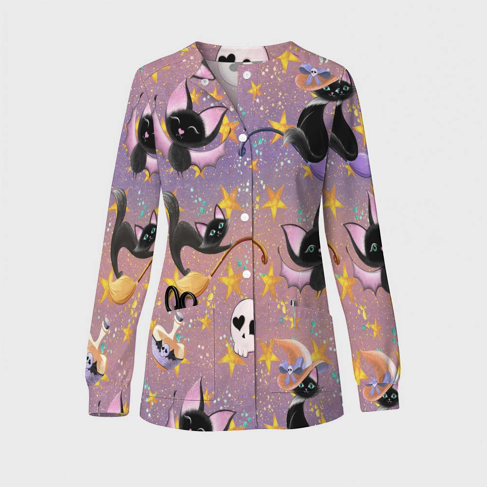 Women's Halloween Printed  Long Sleeve Jacket with Buttons SL93023