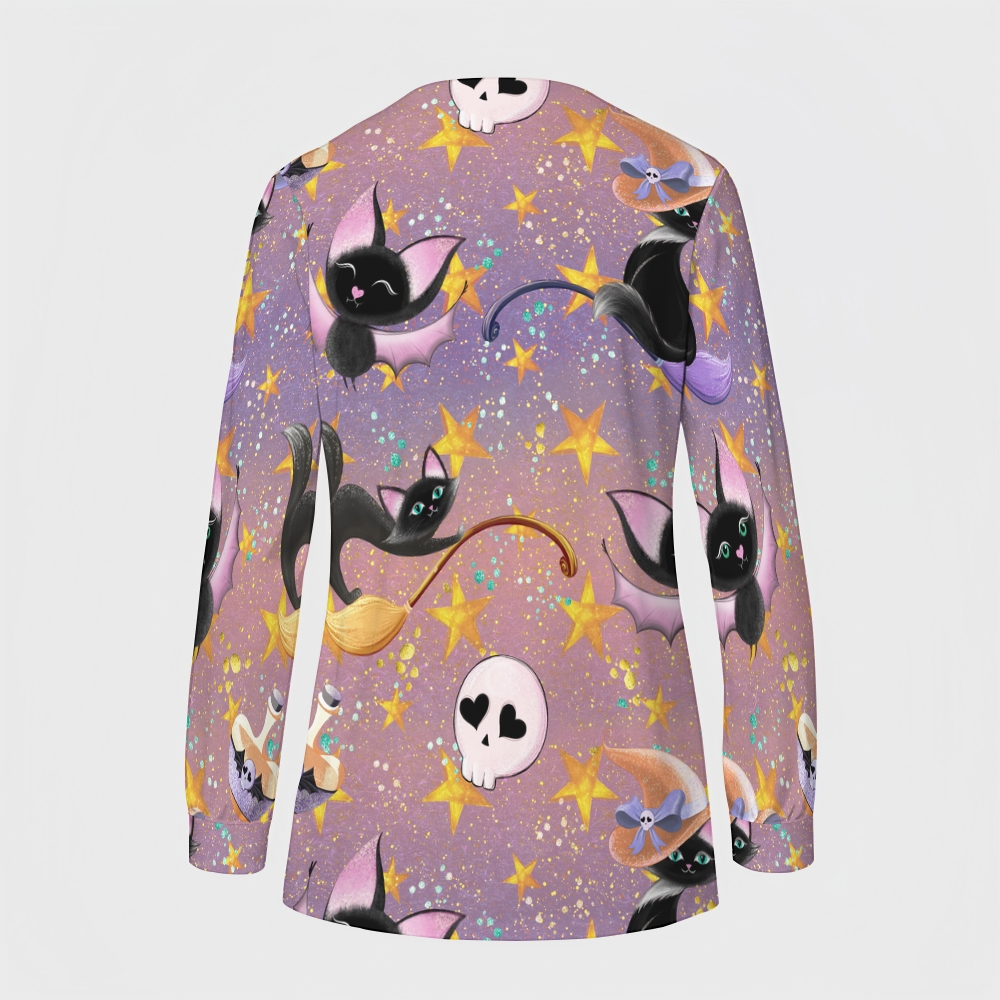 Women's Halloween Printed  Long Sleeve Jacket with Buttons SL93023