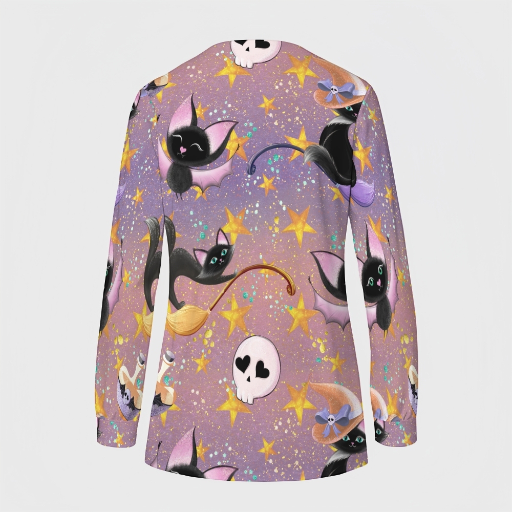 Women's Halloween Printed  Long Sleeve Jacket with Buttons SL93023
