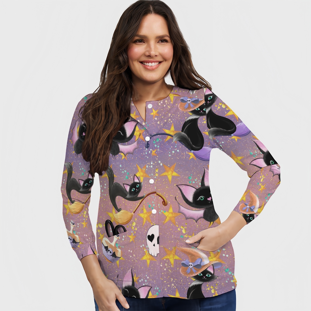 Women's Halloween Printed  Long Sleeve Jacket with Buttons SL93023