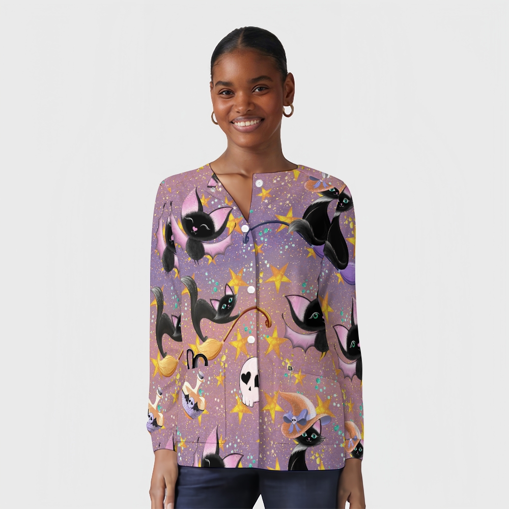 Women's Halloween Printed  Long Sleeve Jacket with Buttons SL93023