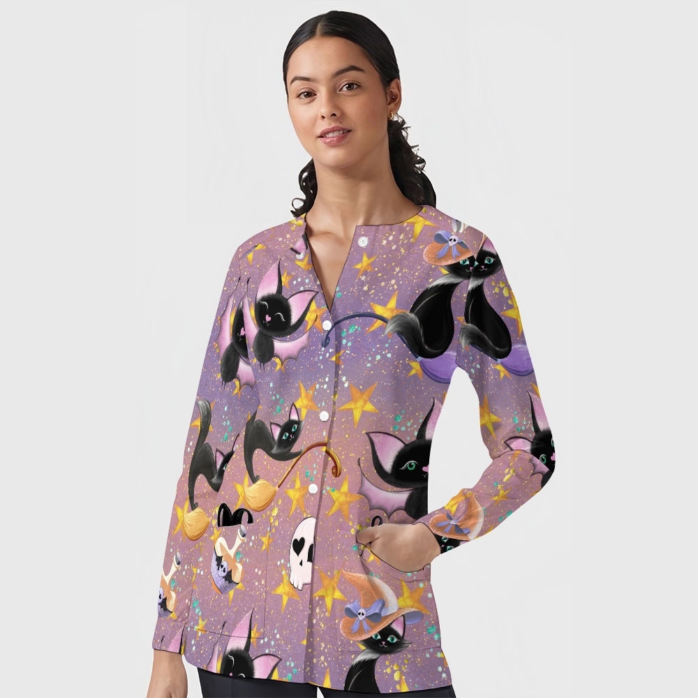 Women's Halloween Printed Long Sleeve Jacket with Buttons SL93023