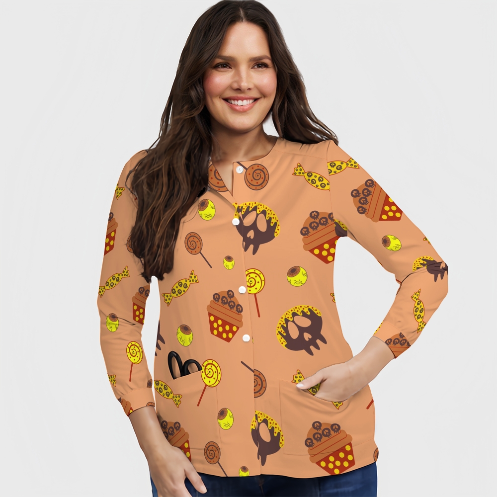 Women's Halloween Printed  Long Sleeve Jacket with Buttons SL93024