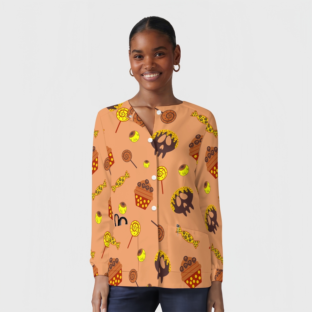 Women's Halloween Printed Long Sleeve Jacket with Buttons SL93024