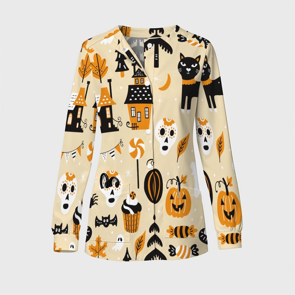 Women's Halloween Printed  Long Sleeve Jacket with Buttons SL93025