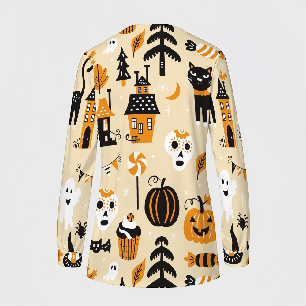 Women's Halloween Printed  Long Sleeve Jacket with Buttons SL93025