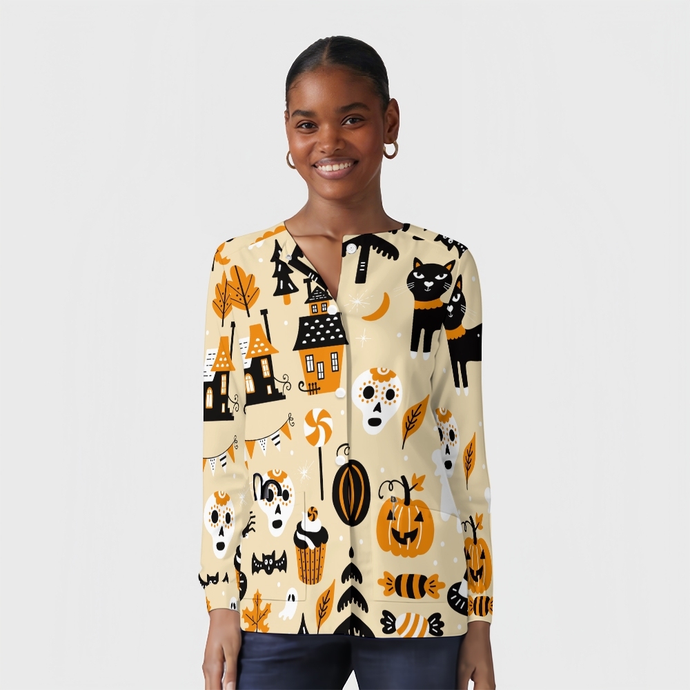 Women's Halloween Printed  Long Sleeve Jacket with Buttons SL93025
