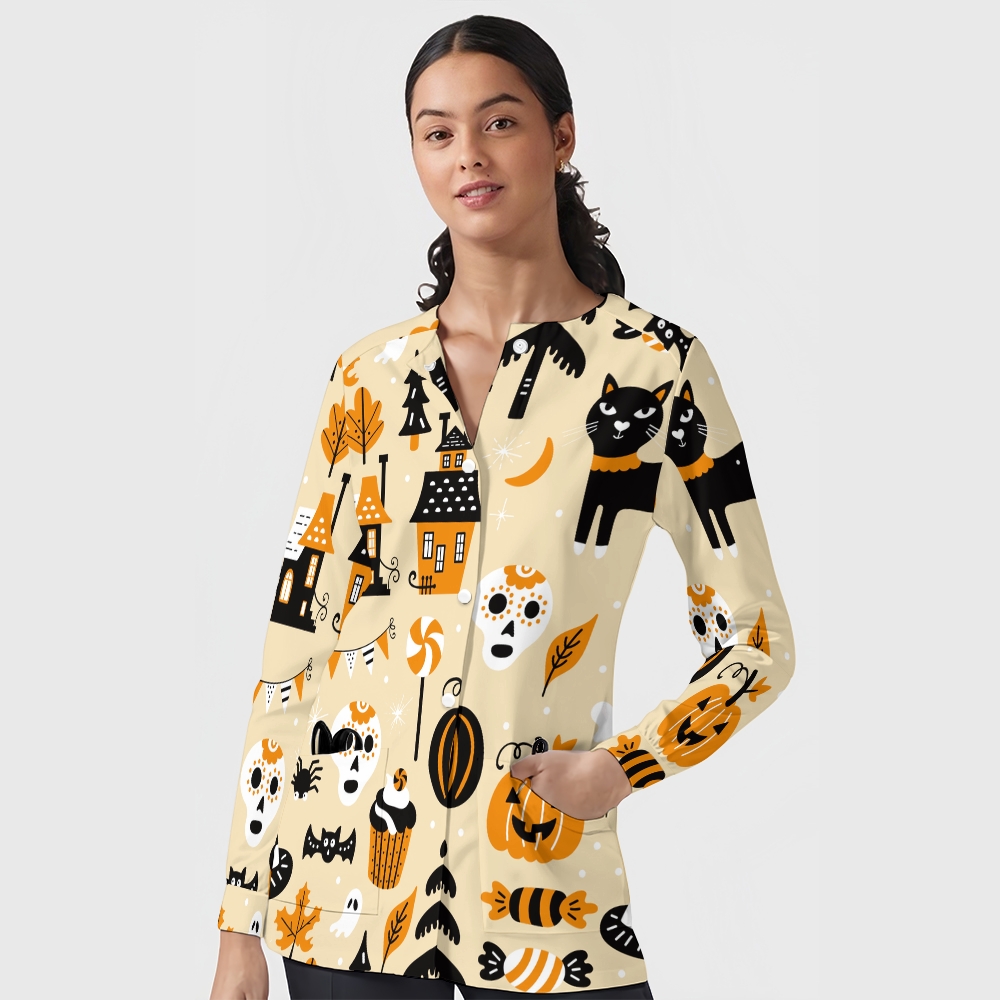 Women's Halloween Printed  Long Sleeve Jacket with Buttons SL93025