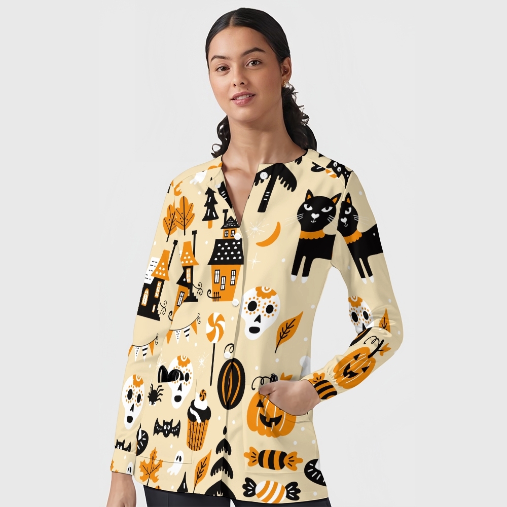 Women's Halloween Printed  Long Sleeve Jacket with Buttons SL93025