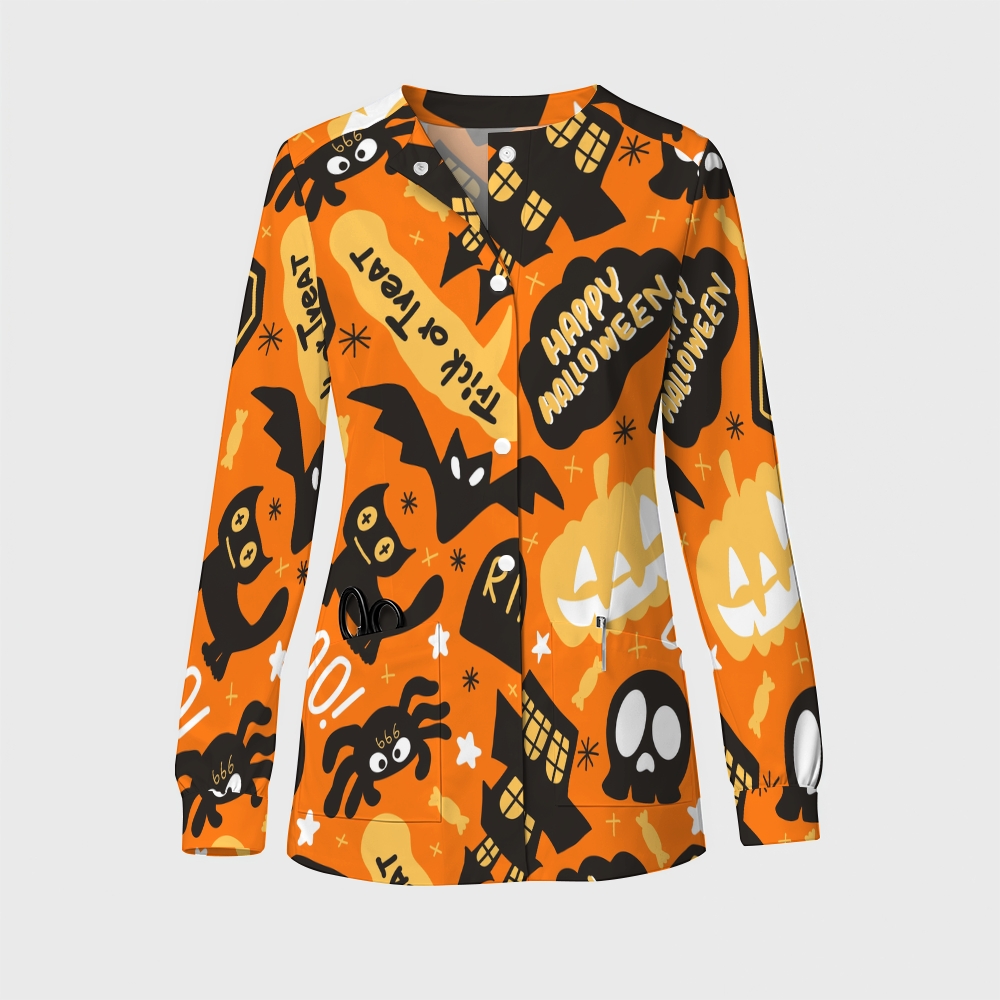 Women's Halloween Printed  Long Sleeve Jacket with Buttons SL93026