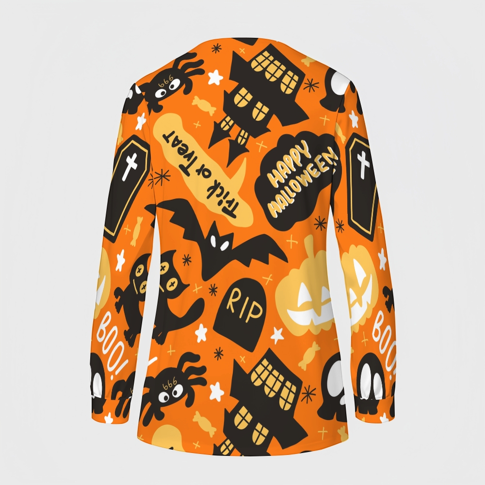 Women's Halloween Printed  Long Sleeve Jacket with Buttons SL93026
