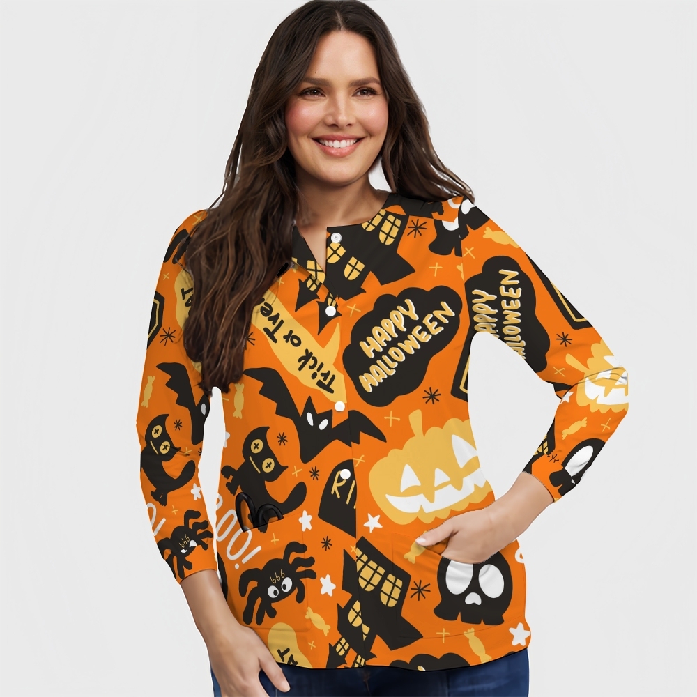 Women's Halloween Printed  Long Sleeve Jacket with Buttons SL93026