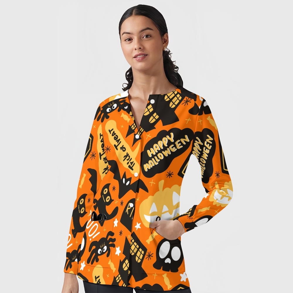 Women's Halloween Printed  Long Sleeve Jacket with Buttons SL93026