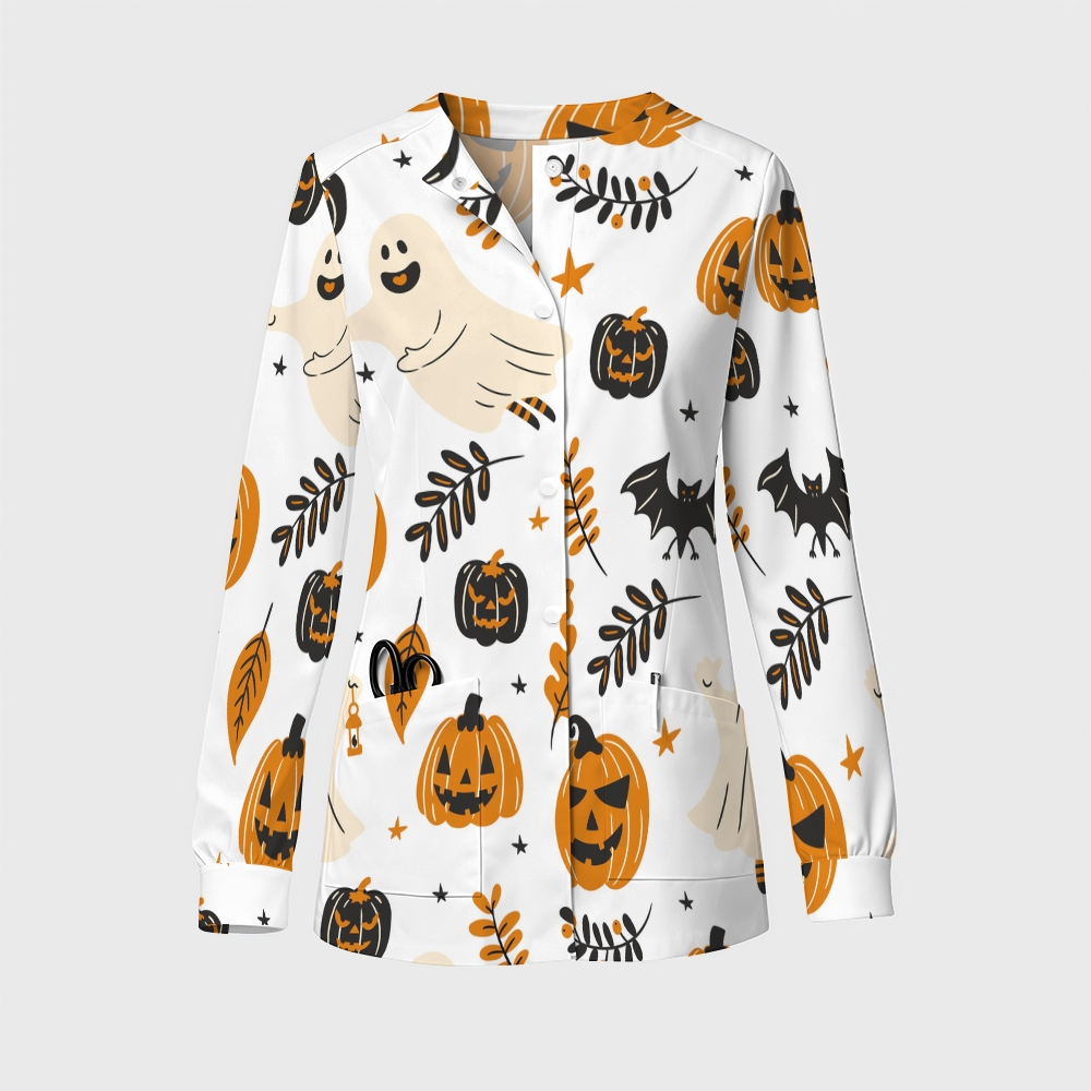 Women's Halloween Printed  Long Sleeve Jacket with Buttons SL93027