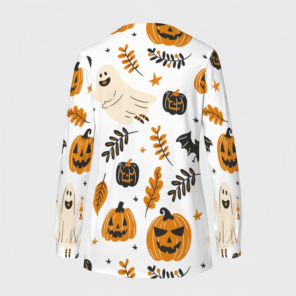 Women's Halloween Printed  Long Sleeve Jacket with Buttons SL93027