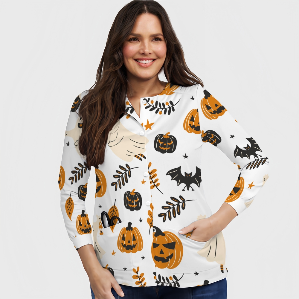 Women's Halloween Printed  Long Sleeve Jacket with Buttons SL93027