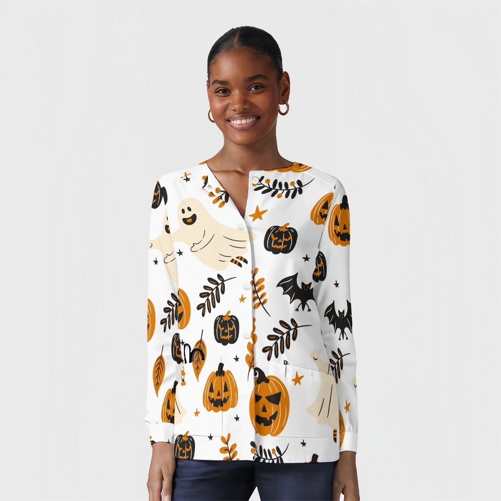 Women's Halloween Printed  Long Sleeve Jacket with Buttons SL93027
