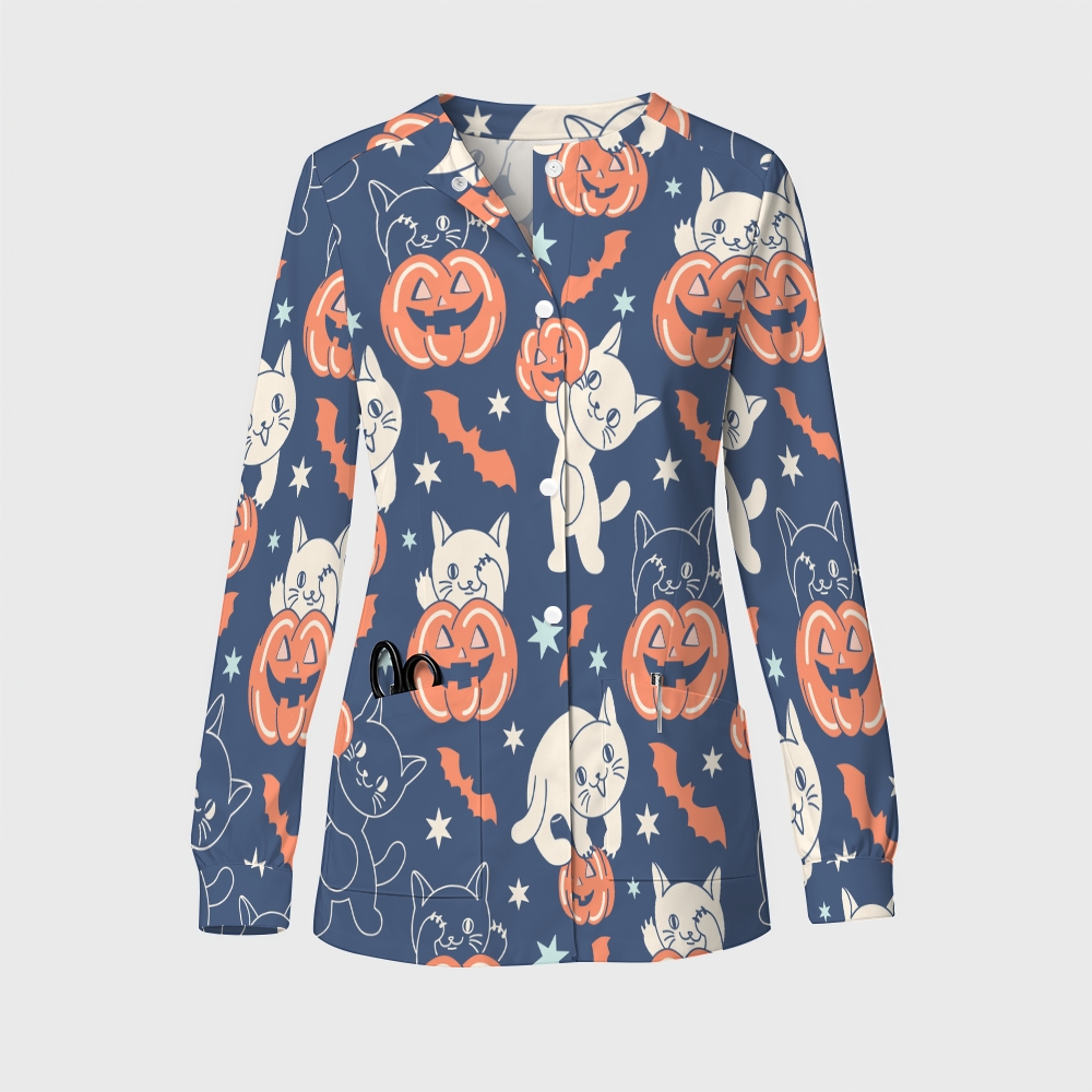 Women's Halloween Printed  Long Sleeve Jacket with Buttons SL93028