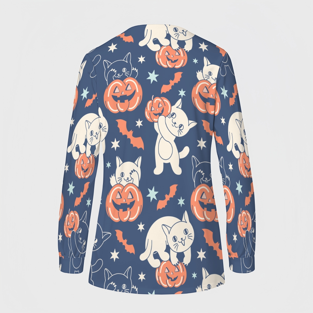 Women's Halloween Printed  Long Sleeve Jacket with Buttons SL93028