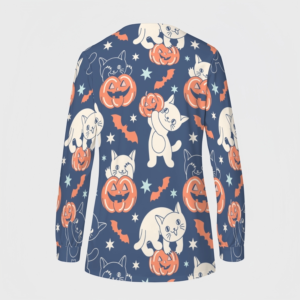 Women's Halloween Printed  Long Sleeve Jacket with Buttons SL93028