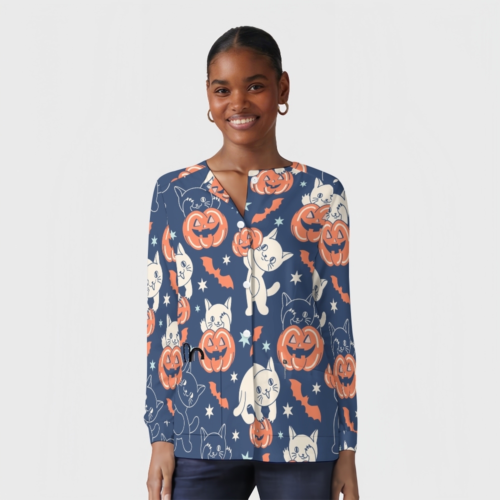 Women's Halloween Printed  Long Sleeve Jacket with Buttons SL93028