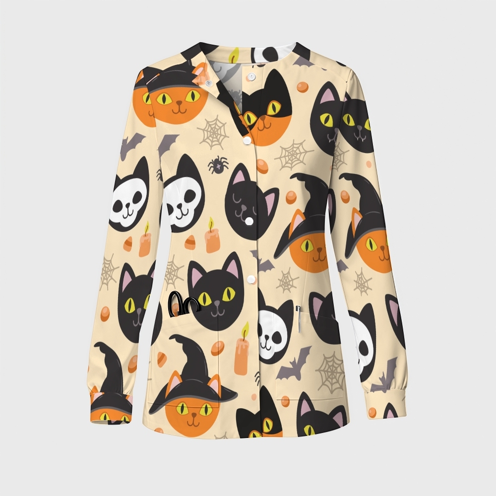 Women's Halloween Printed  Long Sleeve Jacket with Buttons SL93029