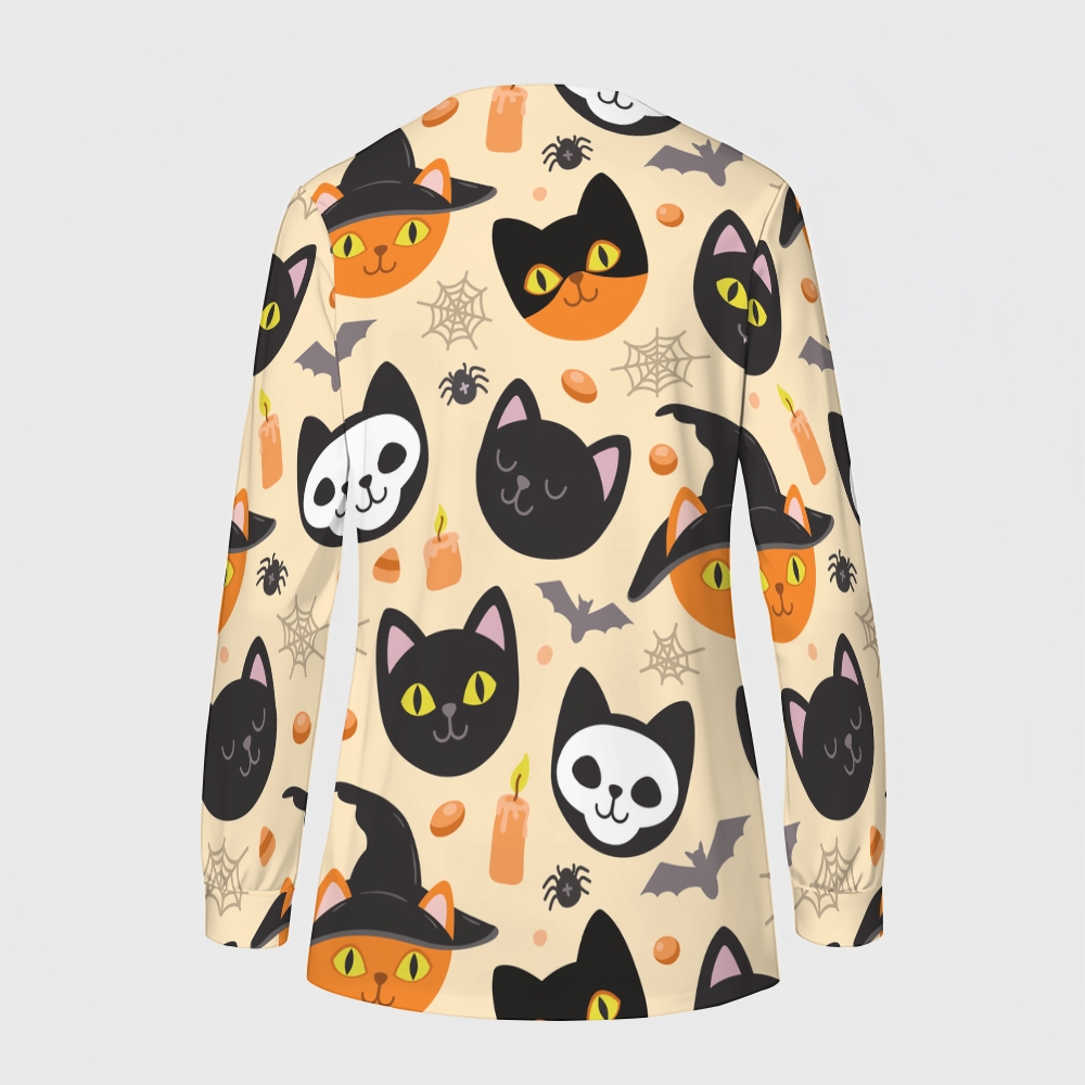Women's Halloween Printed  Long Sleeve Jacket with Buttons SL93029