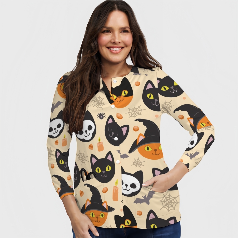 Women's Halloween Printed  Long Sleeve Jacket with Buttons SL93029